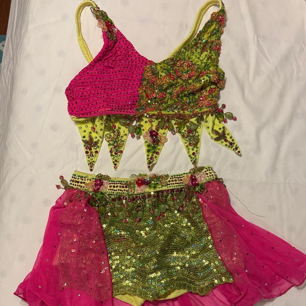 Custom Made Vibrant Pink and Green Kids Competition Costume